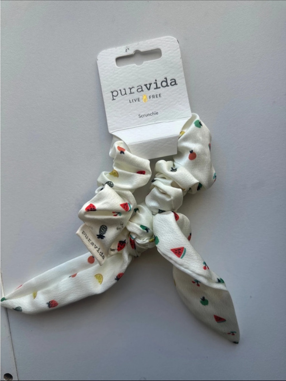 Pura Vida White Fruit-Print Scrunchie with Bow